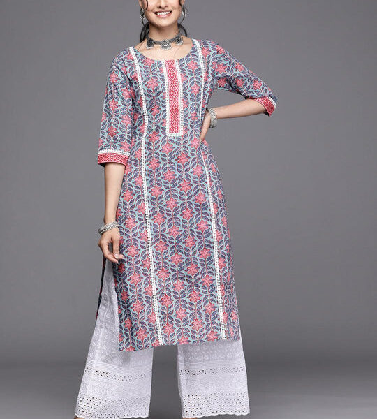 Blue Printed Cotton Kurta